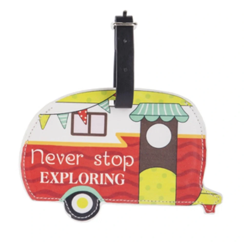 Ganz happy camper luggage tag never stop‎ exploring travel colorful retro new